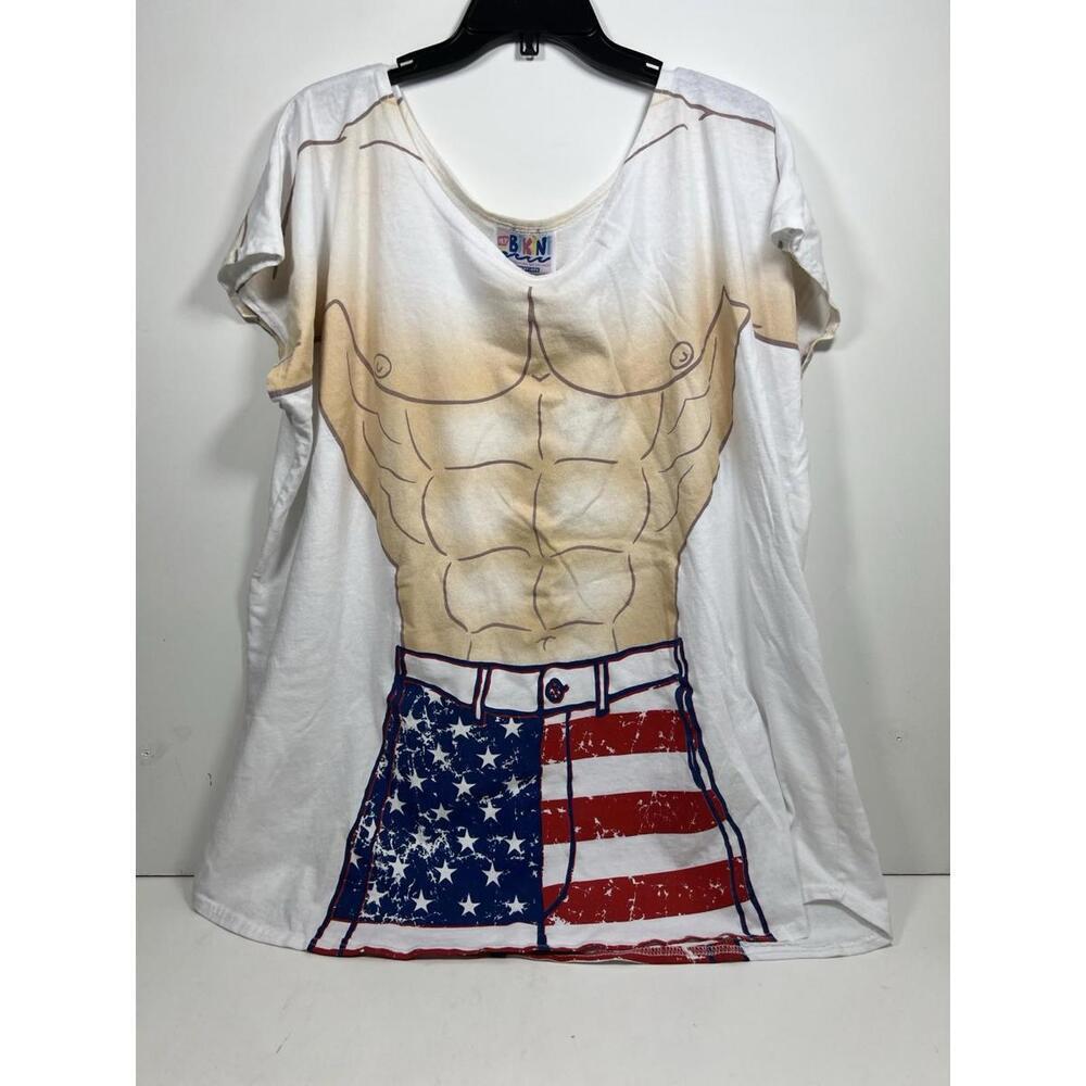 VTG LA Imprints My Bikini USA OSFA White Beach Tshirt 90s 6 Pack Men